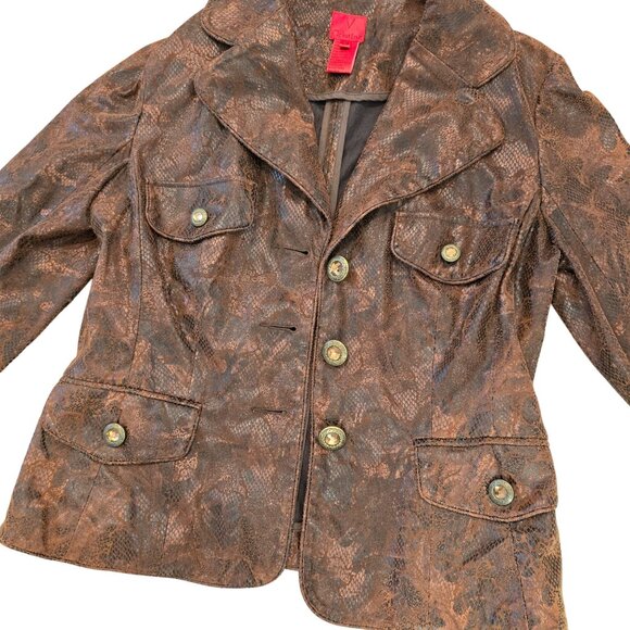 V Cristina Brown Faux Snakeskin Button-Up jacket fall Women size Medium - Picture 2 of 5